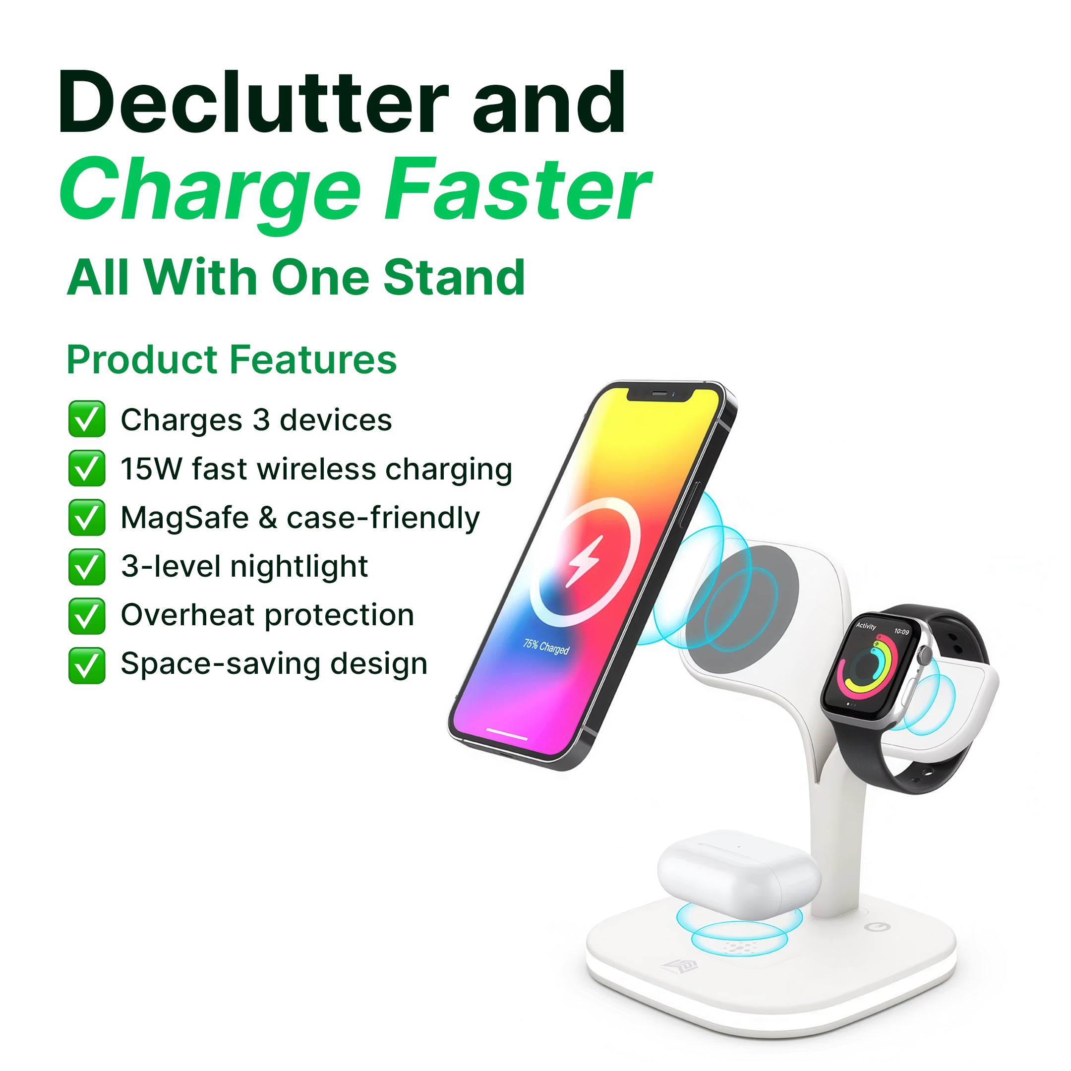 5-in-1 Magnetic Wireless Charger Stand for iPhone, Apple Watch, and AirPods